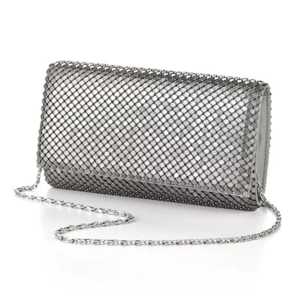 Gunne Sax by Jessica McClintock Silver Metal Mesh Clutch Evening Bag Purse